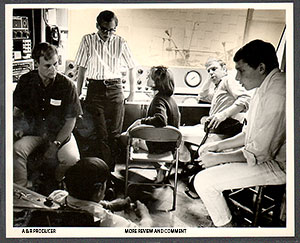 George Makrauer and group critiquing recording sessions, King Studios, Cincinnati