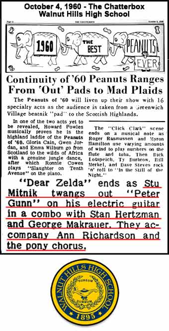 George Makrauer, Stan Hertzman and Stu Mitnik played Theme from Peter Gunn, Walnut Hills High School PEANUTS Variety Show, 1960.